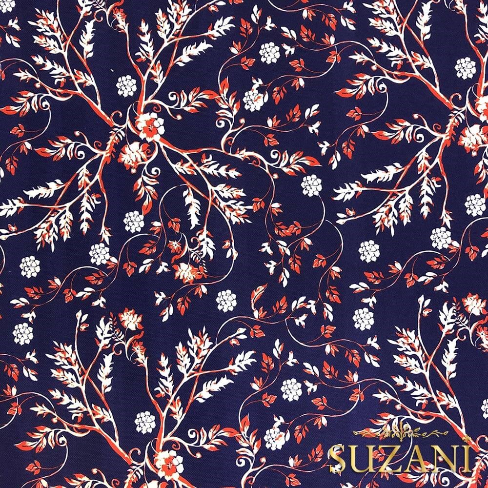 Lacivert Zemin Çıtır Çiçek Desenli Dijital Baskılı Kumaş