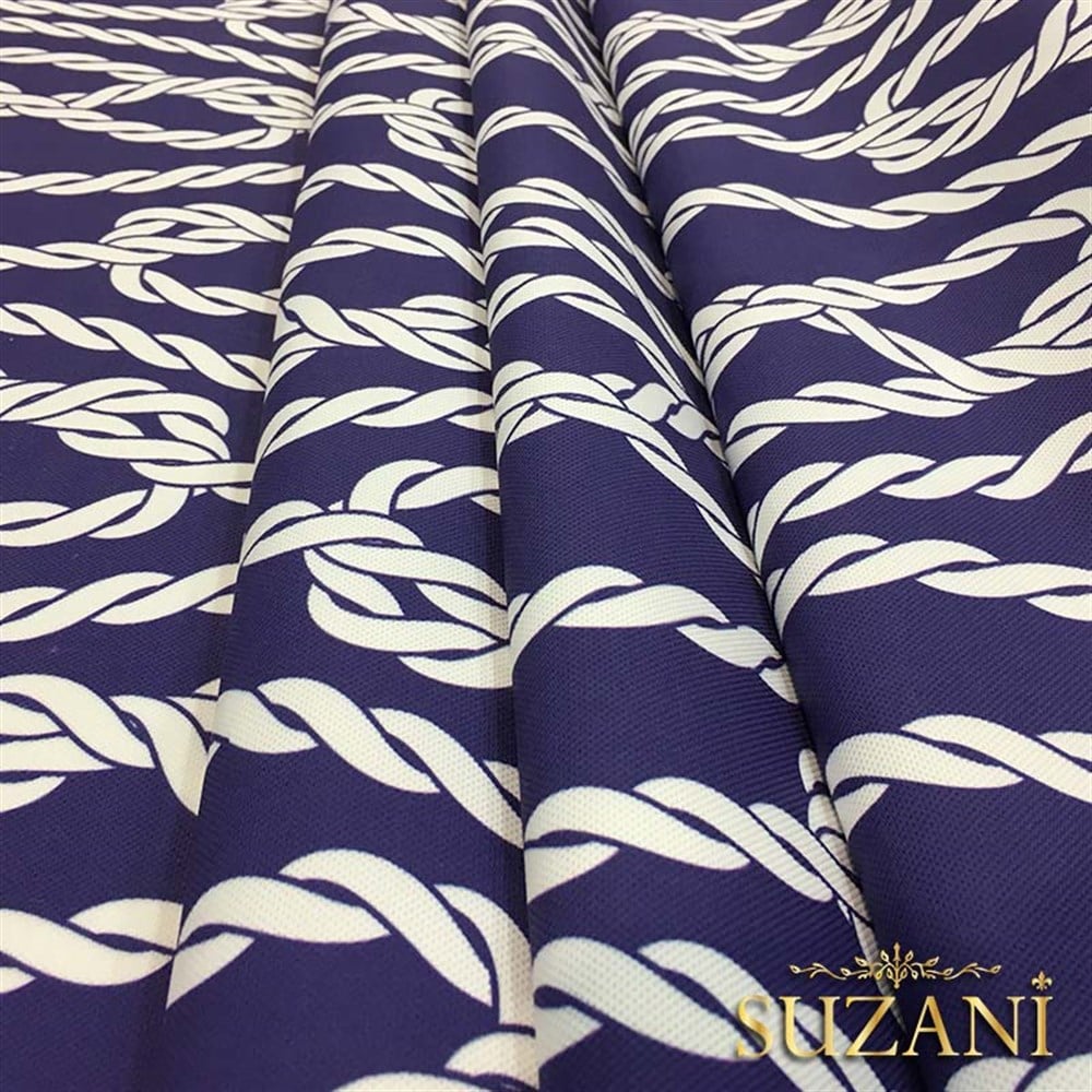 Lacivert Zemin Gemici Düğümü Desenli Kumaş