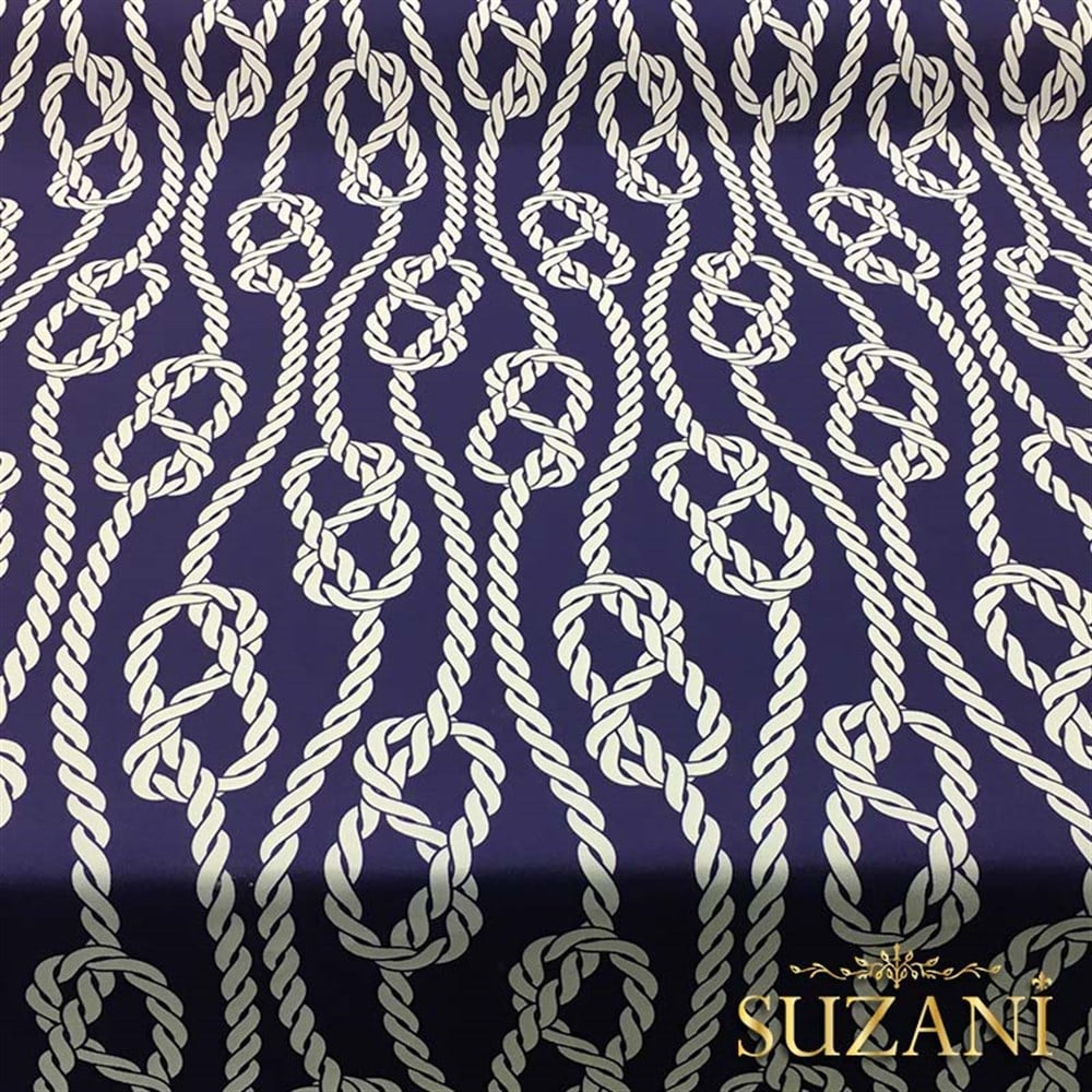 Lacivert Zemin Gemici Düğümü Desenli Kumaş