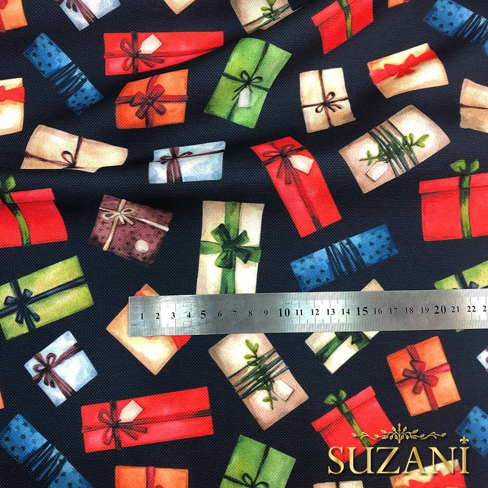 Lacivert Zemin Hediye Paketli Dijital Baskılı Kumaş