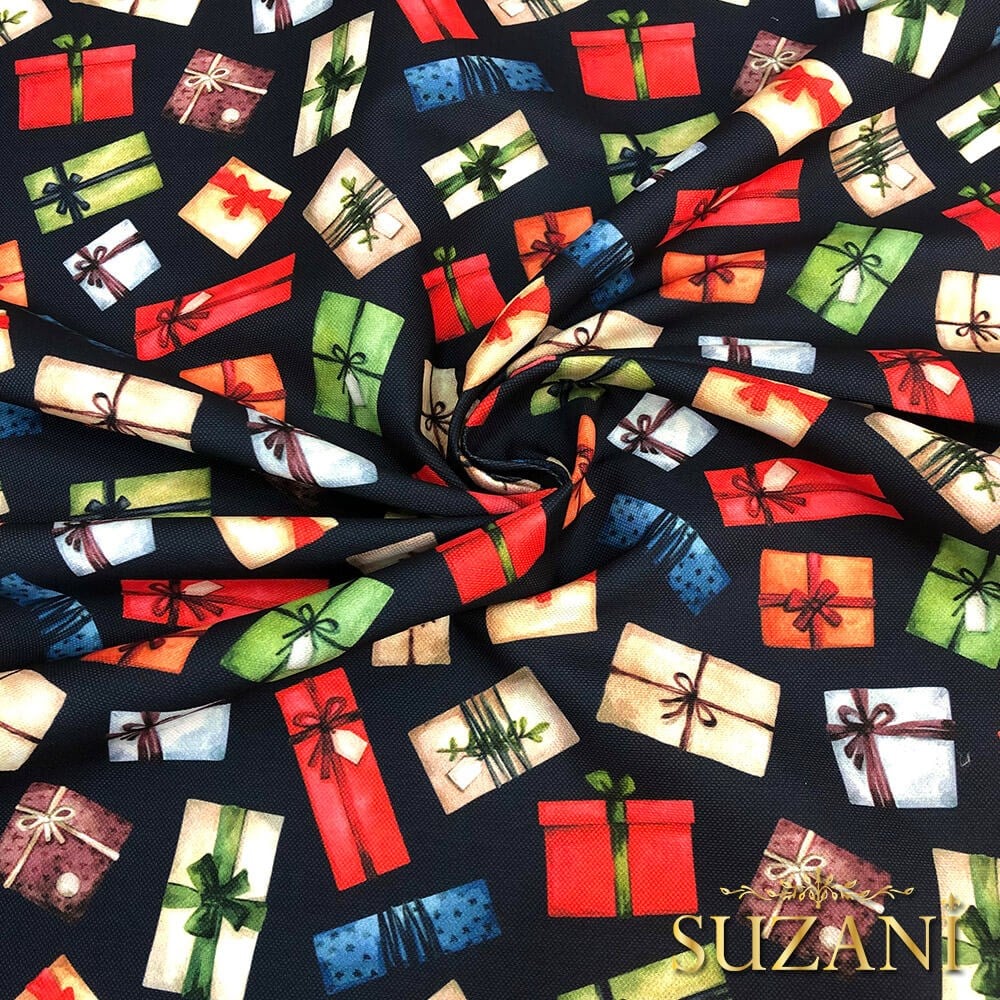 Lacivert Zemin Hediye Paketli Dijital Baskılı Kumaş