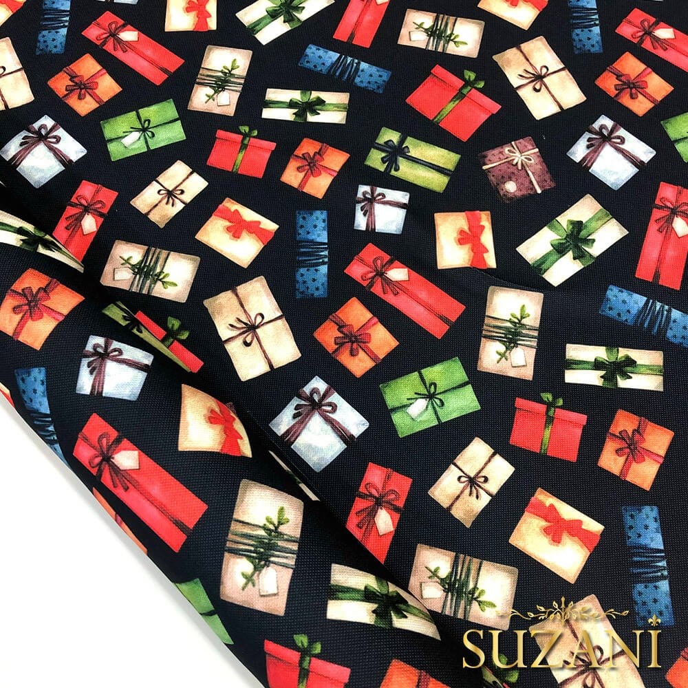 Lacivert Zemin Hediye Paketli Dijital Baskılı Kumaş