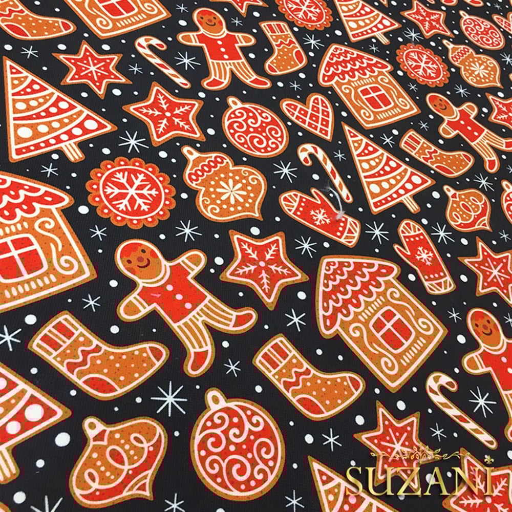 Lacivert Zemin Kurabiyeli Yılbaşı Desenli Kumaş