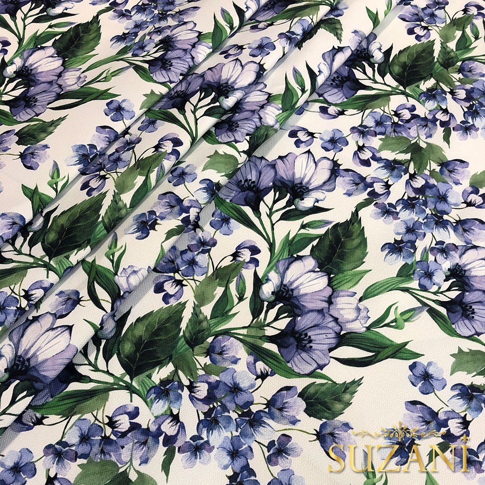 Lila Çiçek Desenli Kumaş