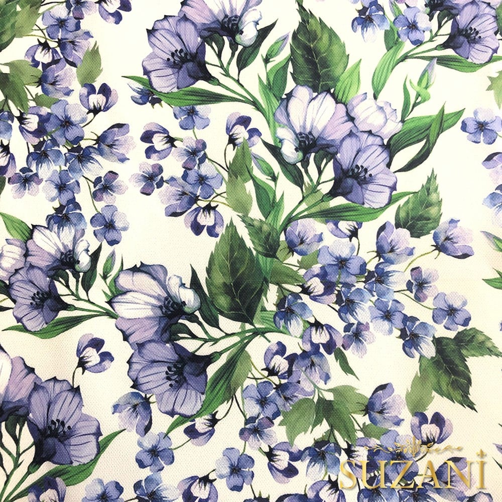 Lila Çiçek Desenli Kumaş