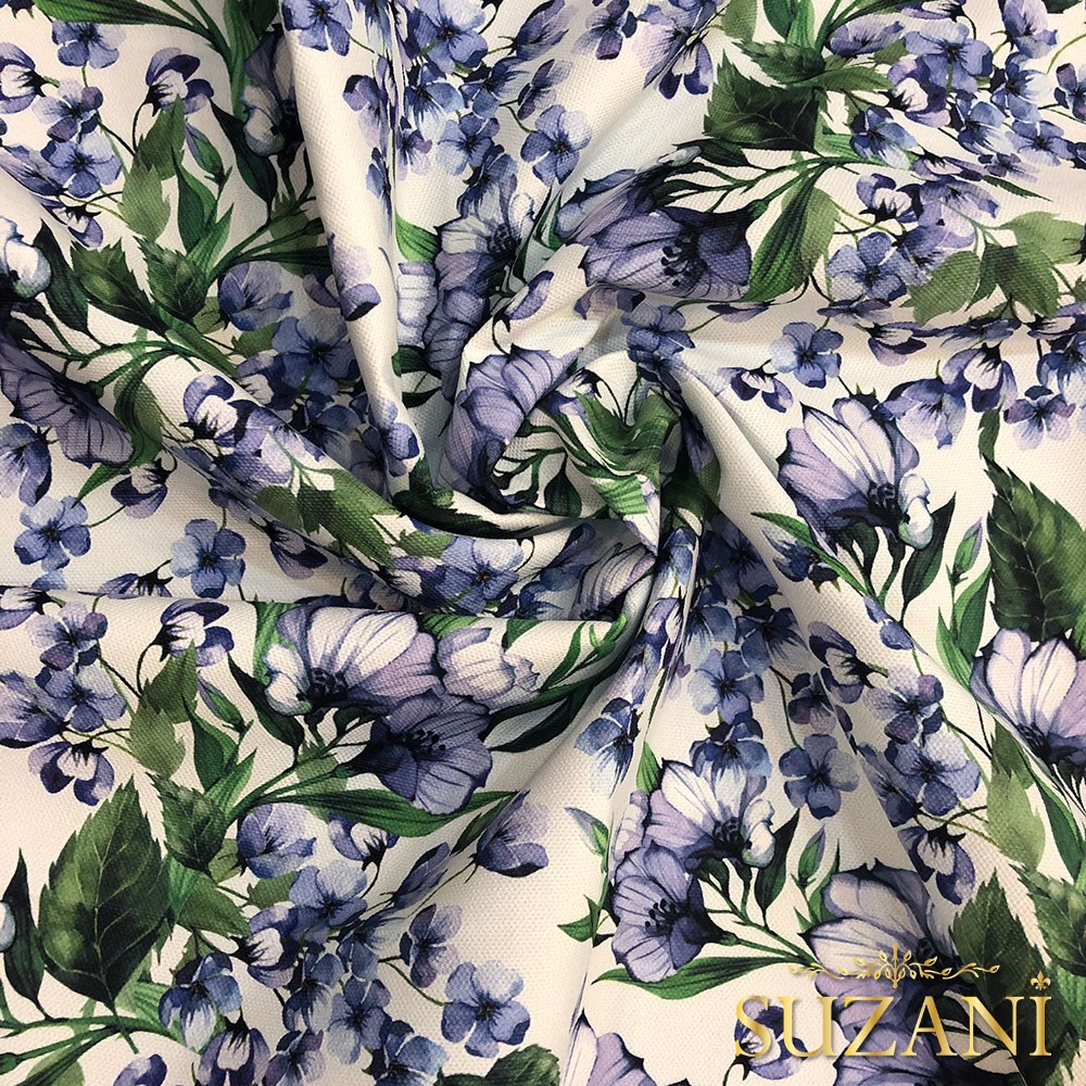 Lila Çiçek Desenli Kumaş