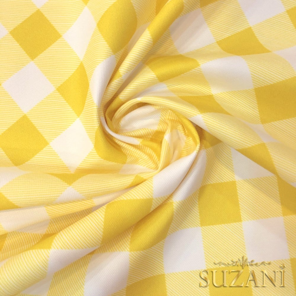 Limon Büyük Pötikare Desenli Dijital Baskılı Kumaş