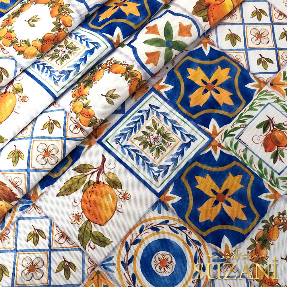 Limon Seramik Desenli Dijital Baskılı Kumaş (Pembe)