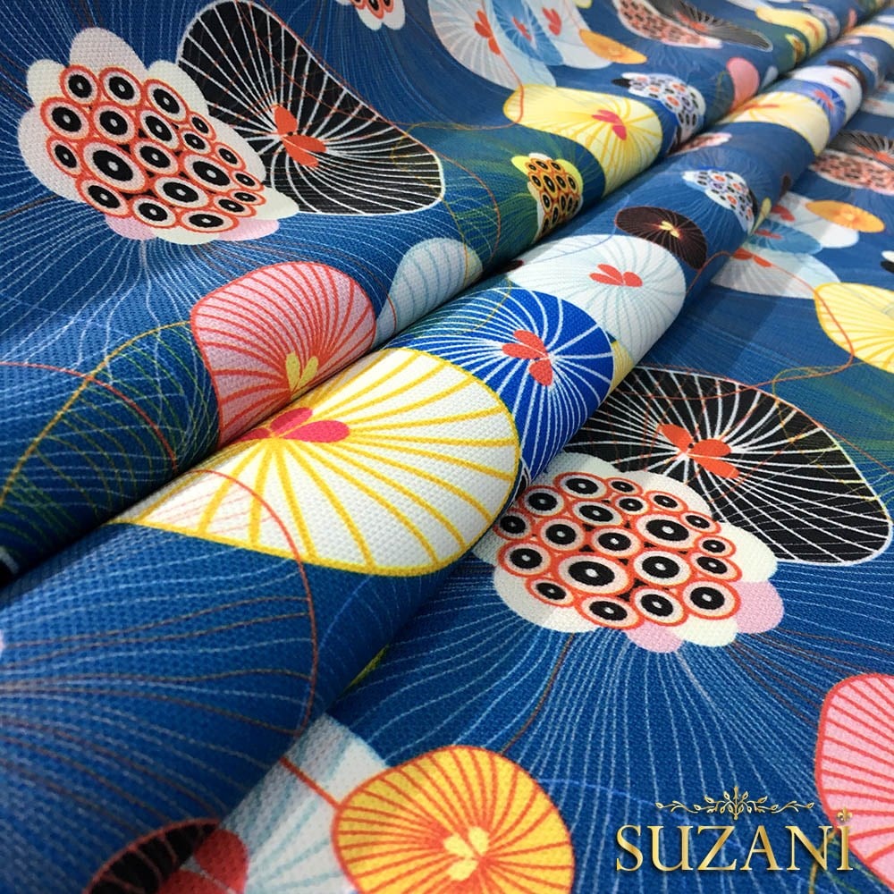 Mantarlar ve Çiçekler Desenli Kumaş