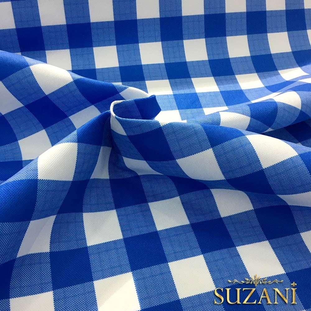 Mavi Beyaz Klasik Ekose Desenli Kumaş