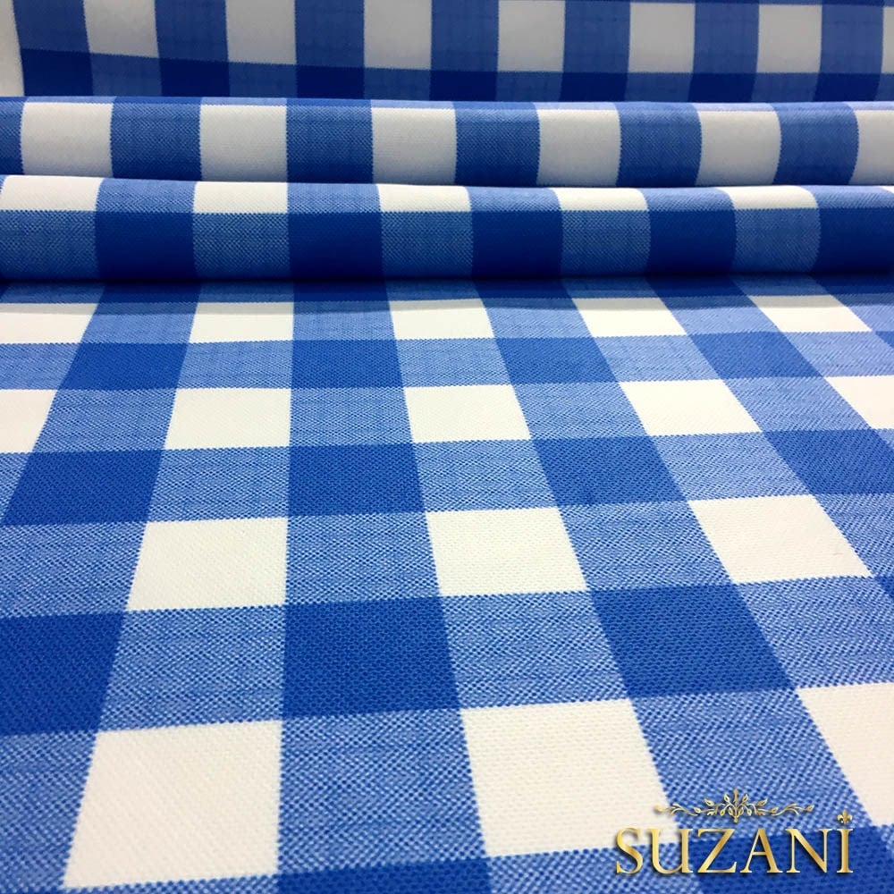Mavi Beyaz Klasik Ekose Desenli Kumaş
