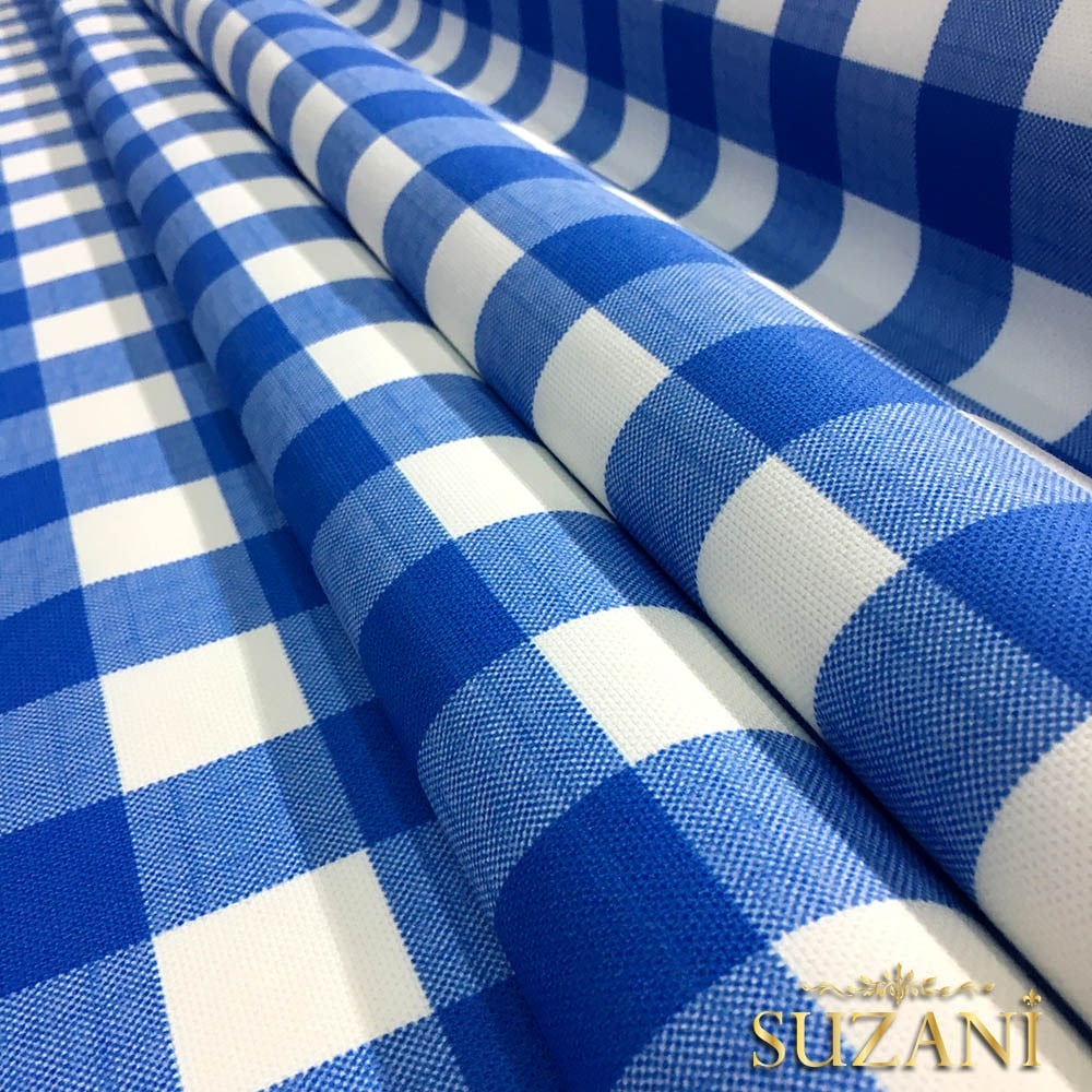 Mavi Beyaz Klasik Ekose Desenli Kumaş