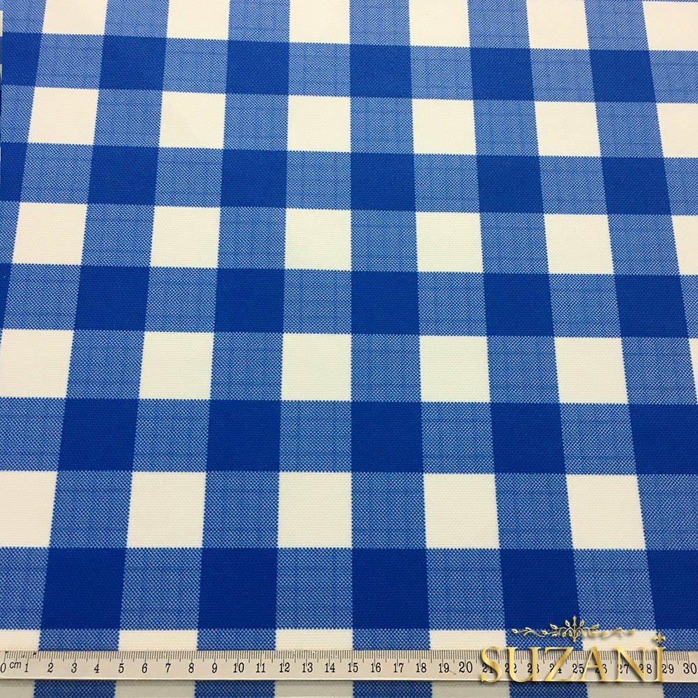 Mavi Beyaz Klasik Ekose Desenli Kumaş