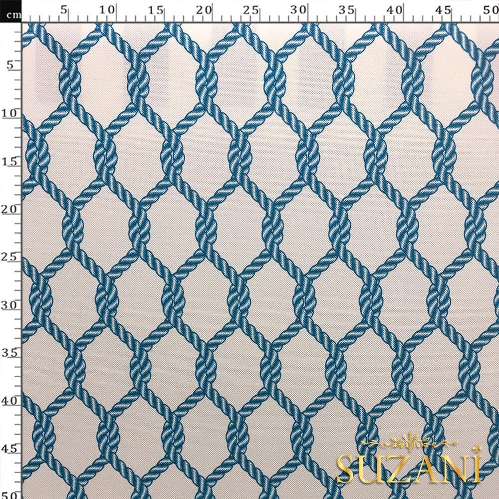 Mavi Düğüm Desenli Dijital Baskılı Kumaş