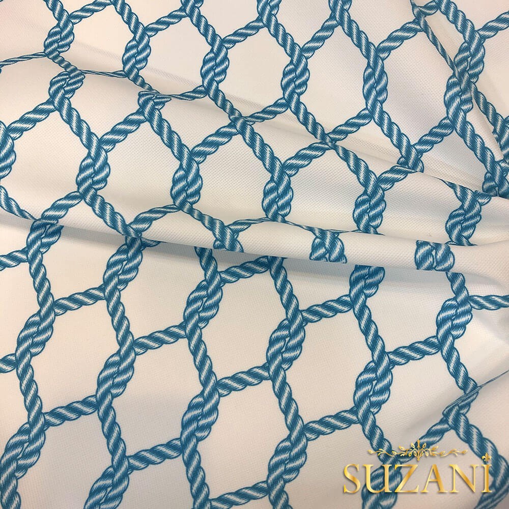 Mavi Düğüm Desenli Dijital Baskılı Kumaş