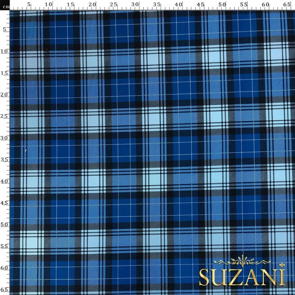 Mavi Ekose Desenli Dijital Baskılı Kumaş