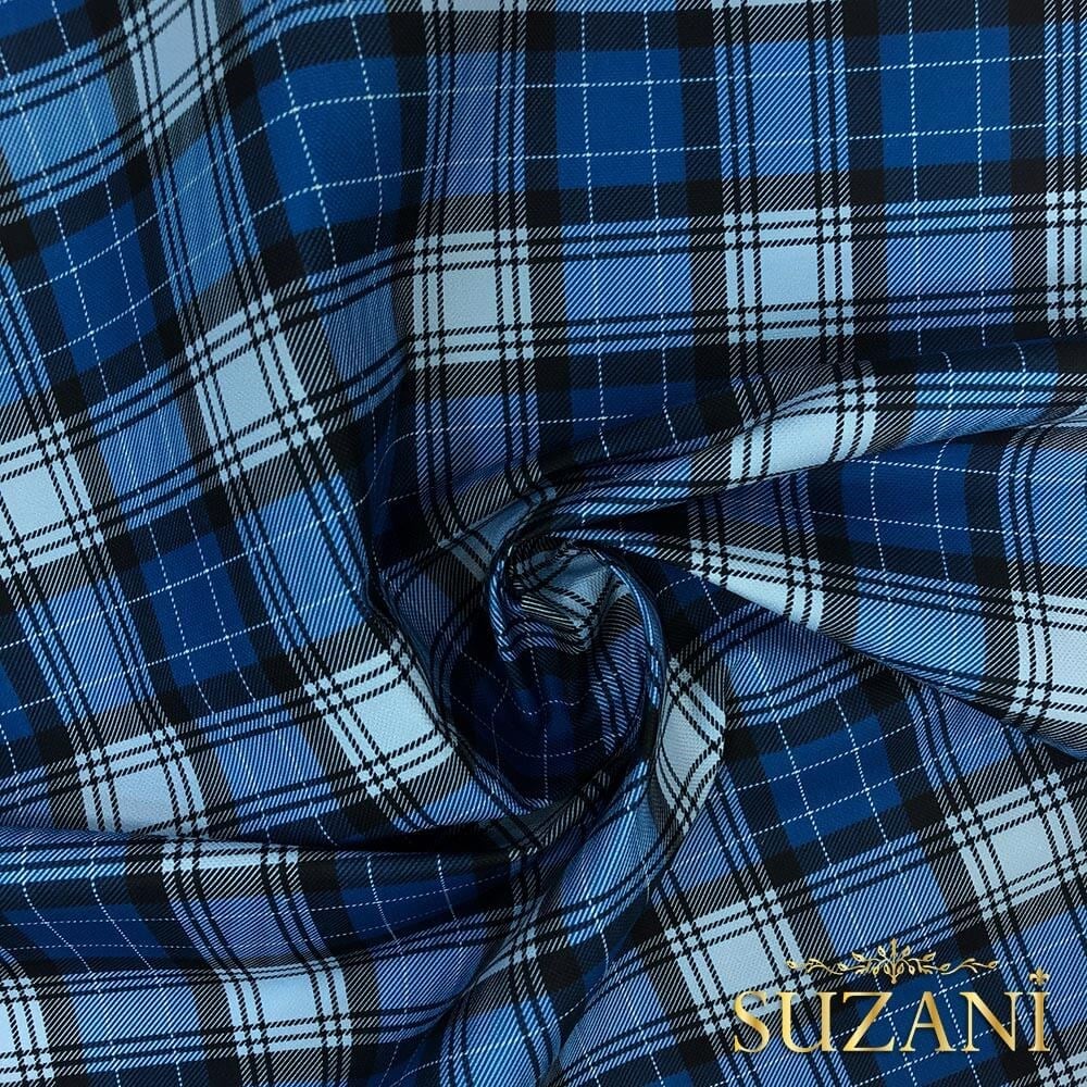 Mavi Ekose Desenli Dijital Baskılı Kumaş