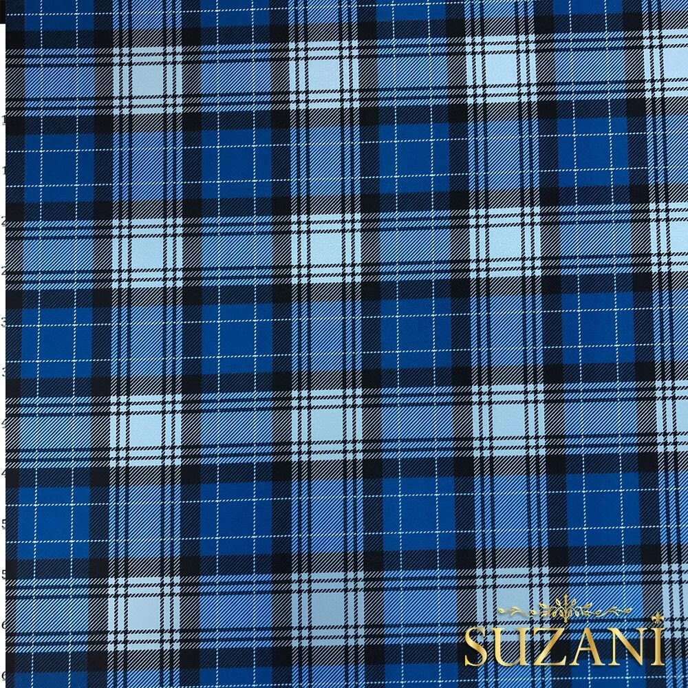 Mavi Ekose Desenli Dijital Baskılı Kumaş