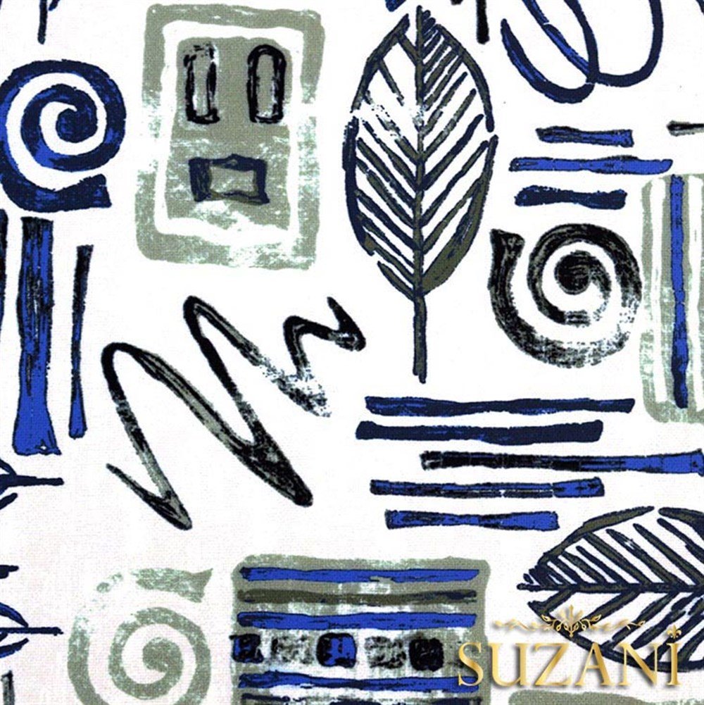 Mavi Fosil Yaprak Desenli Kumaş