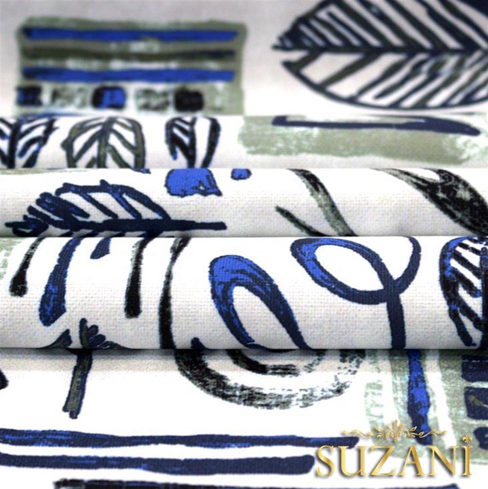 Mavi Fosil Yaprak Desenli Kumaş