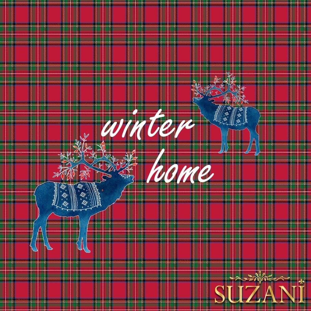 Mavi Geyik Desenli 3'lü Pano Kumaş