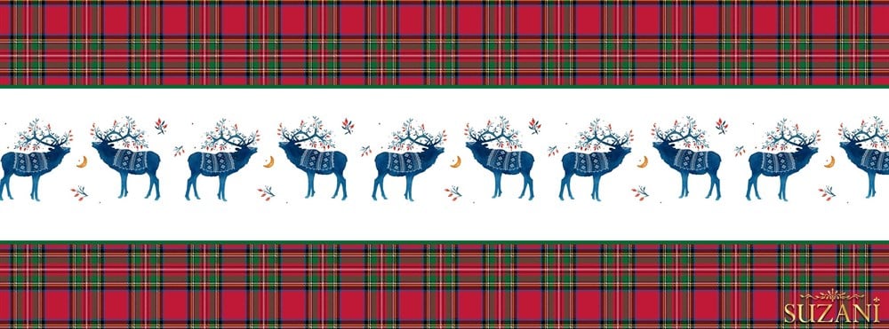 Mavi Geyik Desenli Runner Kumaşı