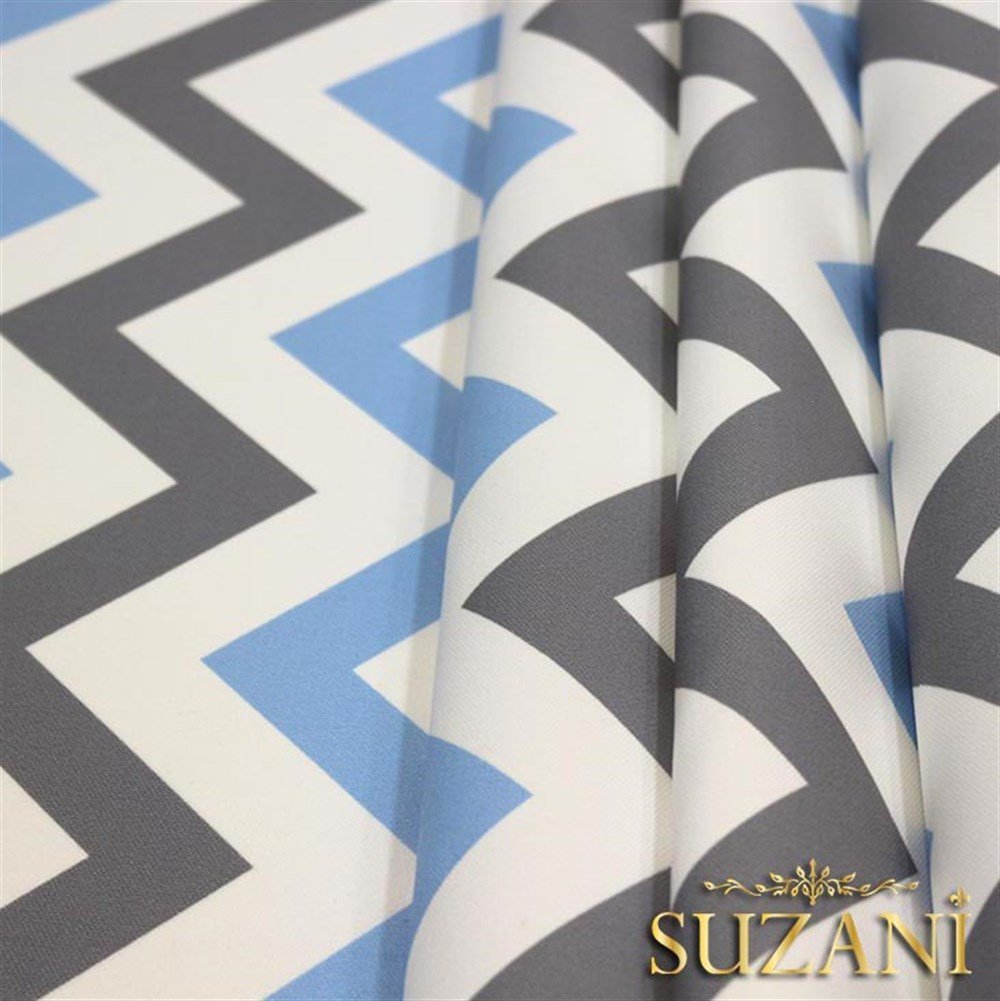Mavi-Gri Zigzag Desenli Kumaş