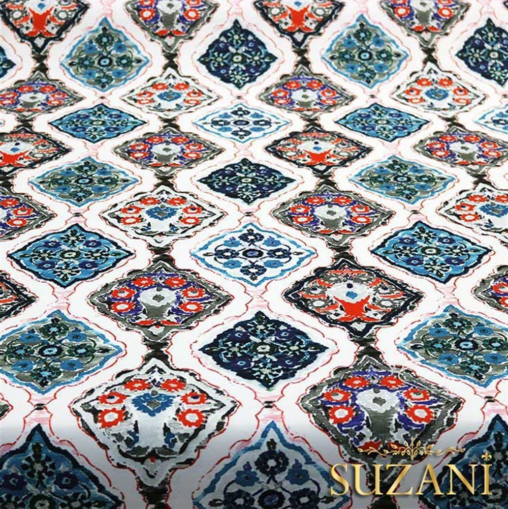 Mavi İkat Baklava Desenli Kumaş