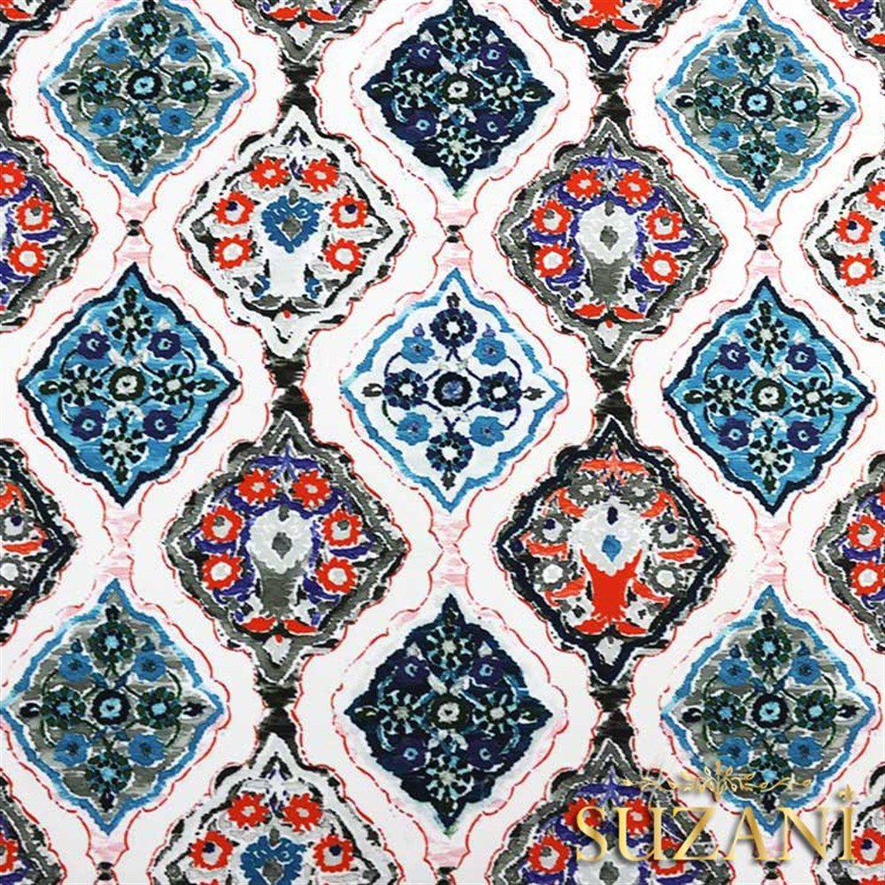 Mavi İkat Baklava Desenli Kumaş