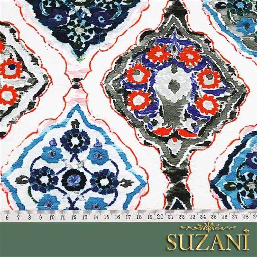 Mavi İkat Baklava Desenli Kumaş