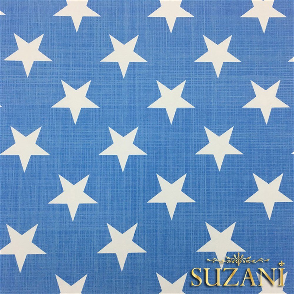 Mavi Keten Efekt Yıldız Desenli Kumaş