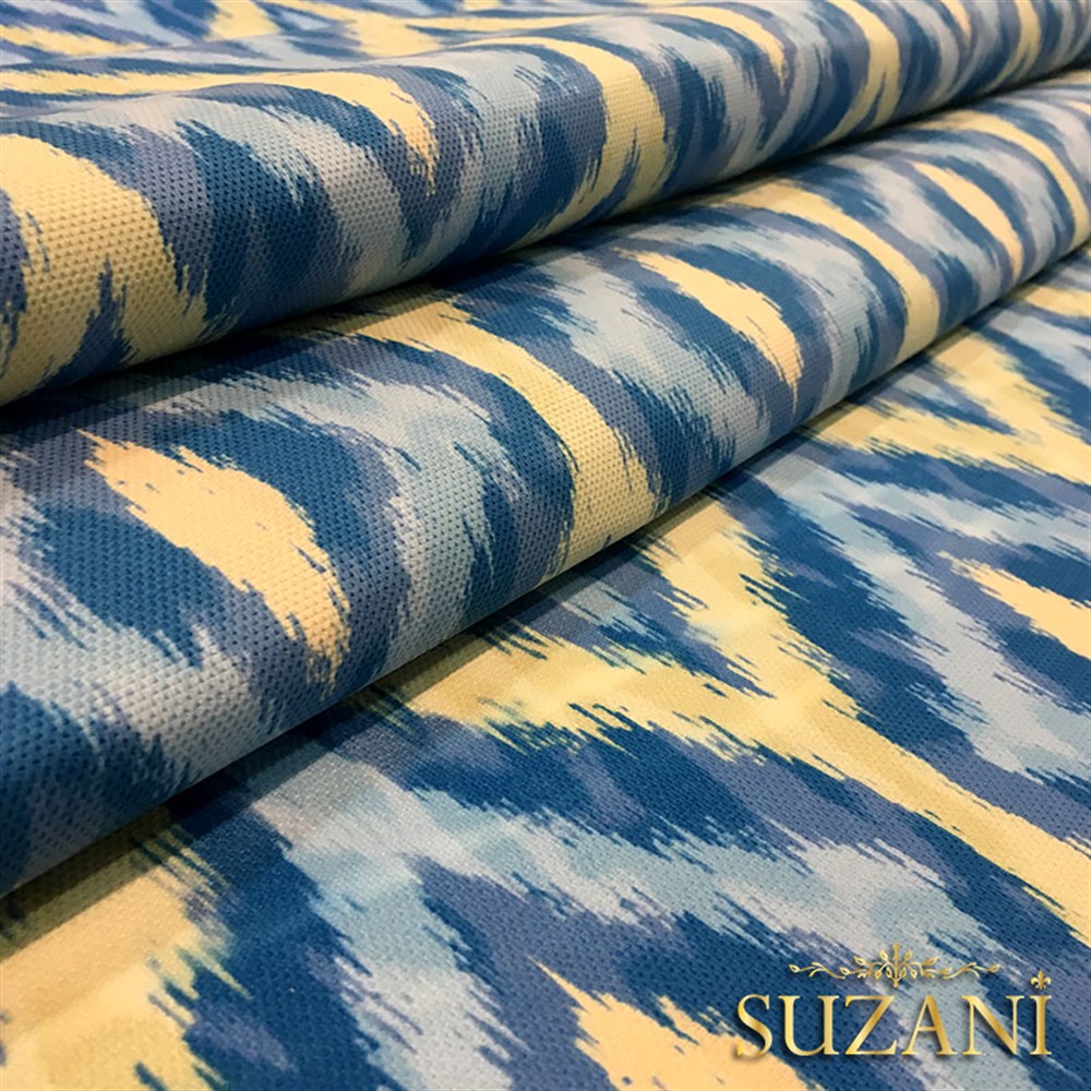 Mavi Krem İkat Desenli Kumaş