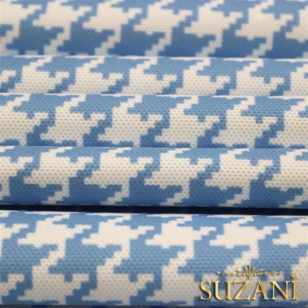 Mavi Küçük Kazayağı Desenli Kumaş