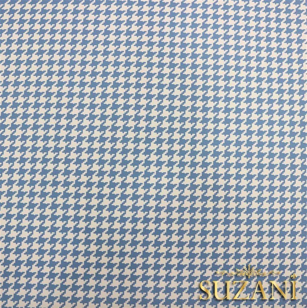 Mavi Küçük Kazayağı Desenli Kumaş