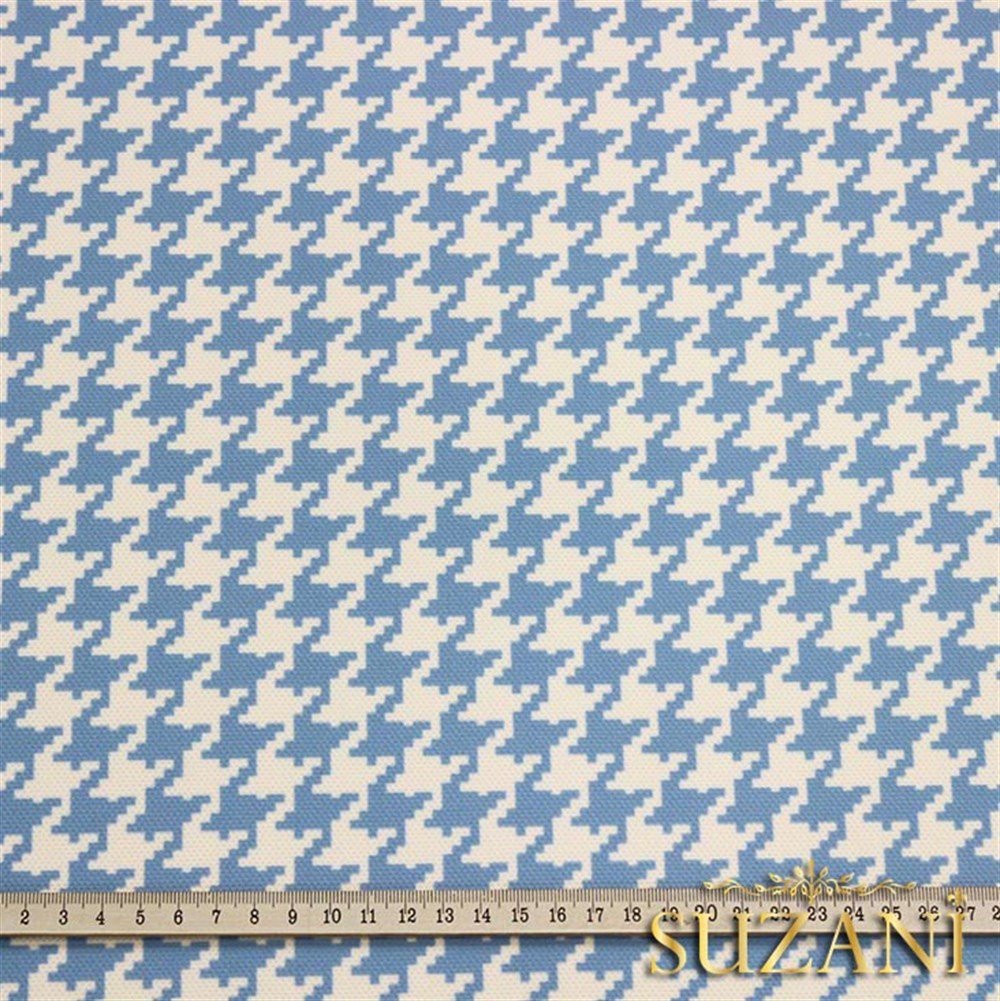 Mavi Küçük Kazayağı Desenli Kumaş