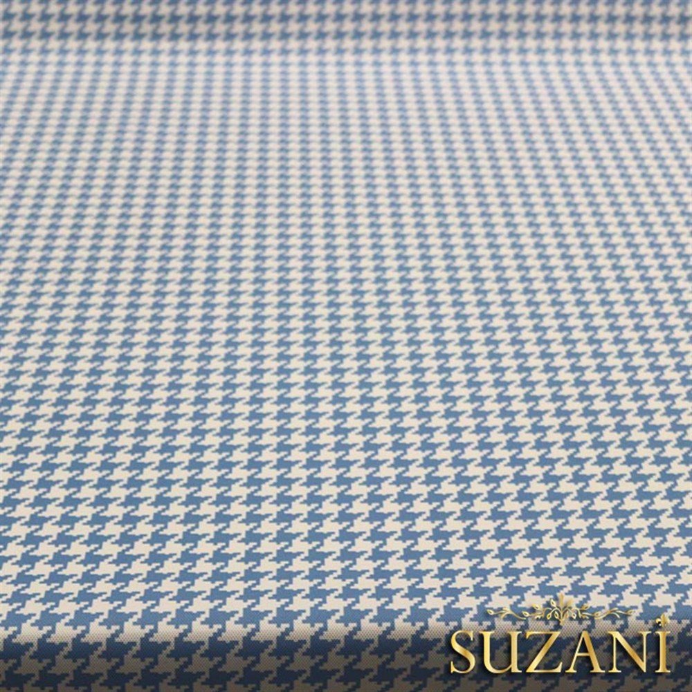 Mavi Küçük Kazayağı Desenli Kumaş