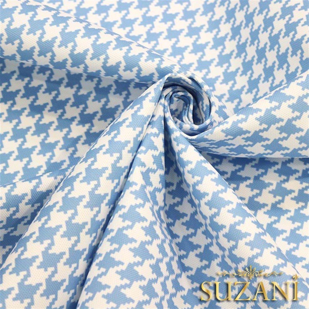 Mavi Küçük Kazayağı Desenli Kumaş