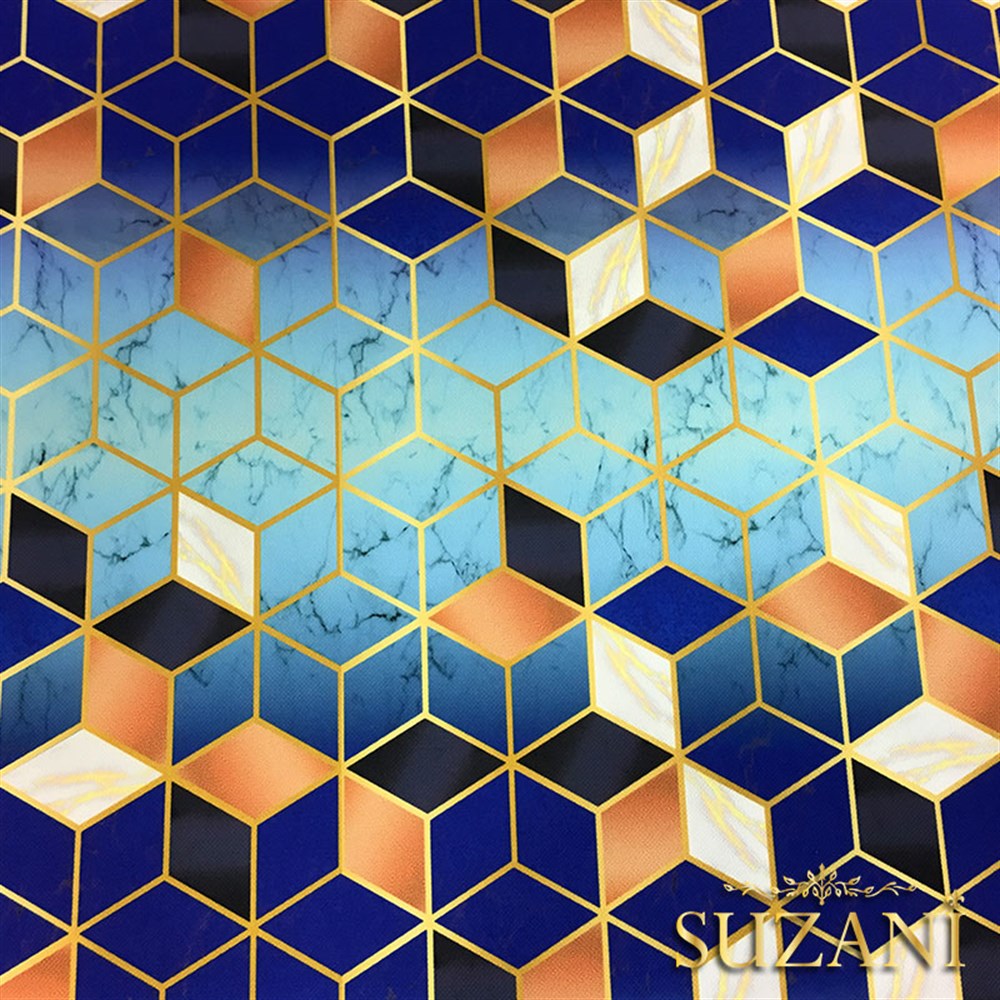 Mavi Küpler ve Mermer Desenli Kumaş