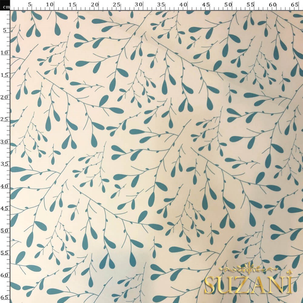 Mavi Minik Yaprak Desenli Dijital Baskılı Kumaş