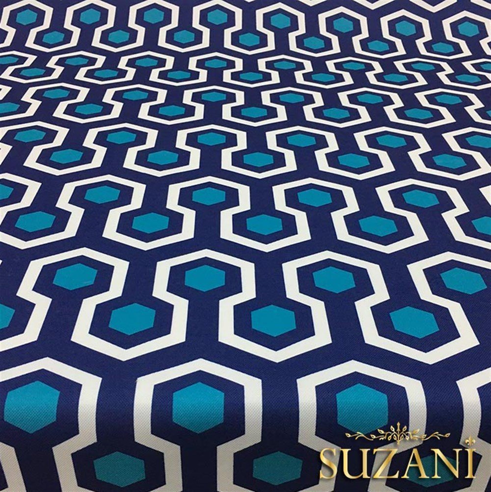 Mavi Petek Madalyon Desenli Kumaş