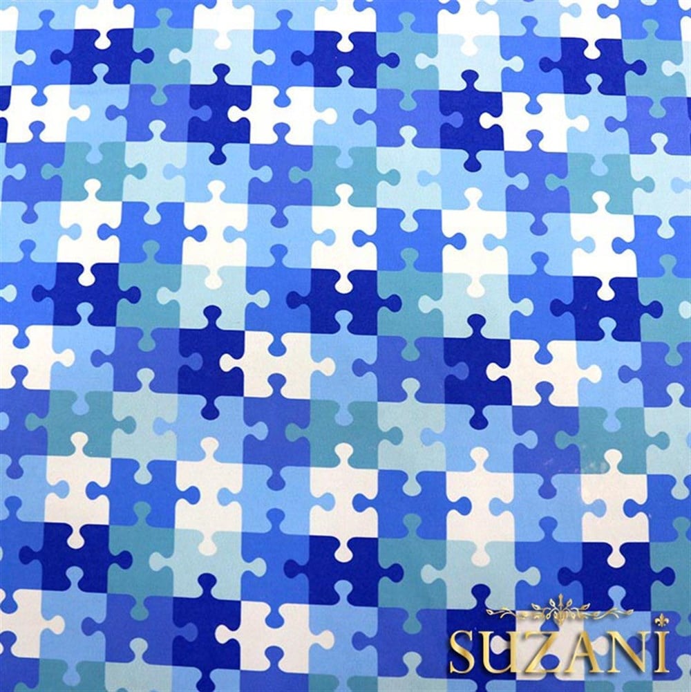 Mavi Puzzle Desenli Kumaş