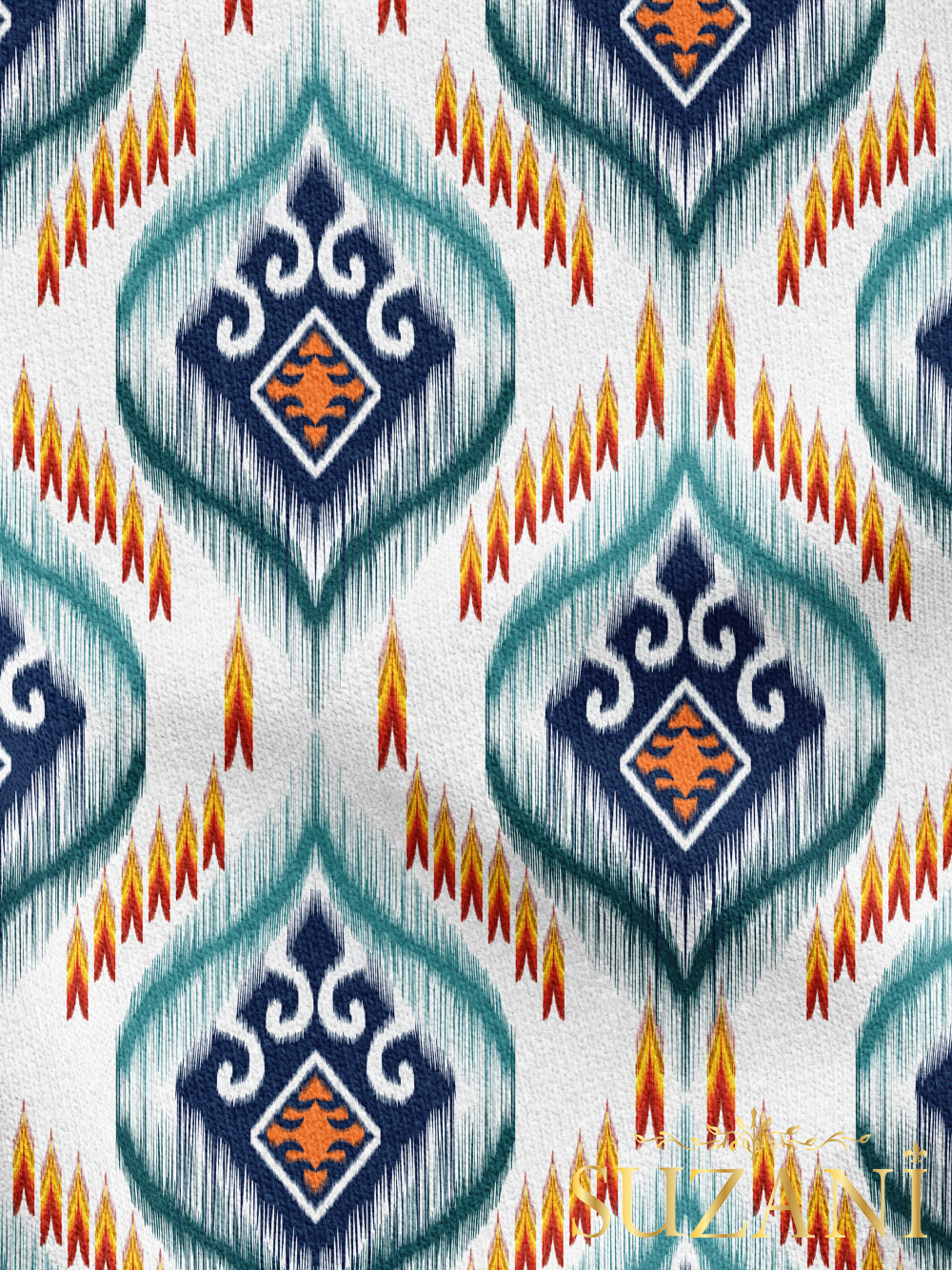 Mavi Renkli İkat Desenli Dijital Baskılı Kumaş