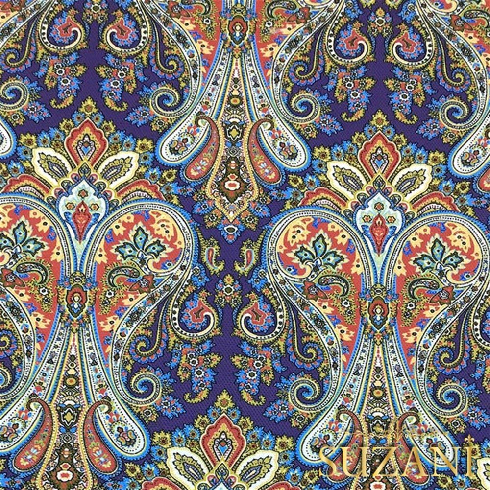 Mavi Şal Damask Desenli Kumaş