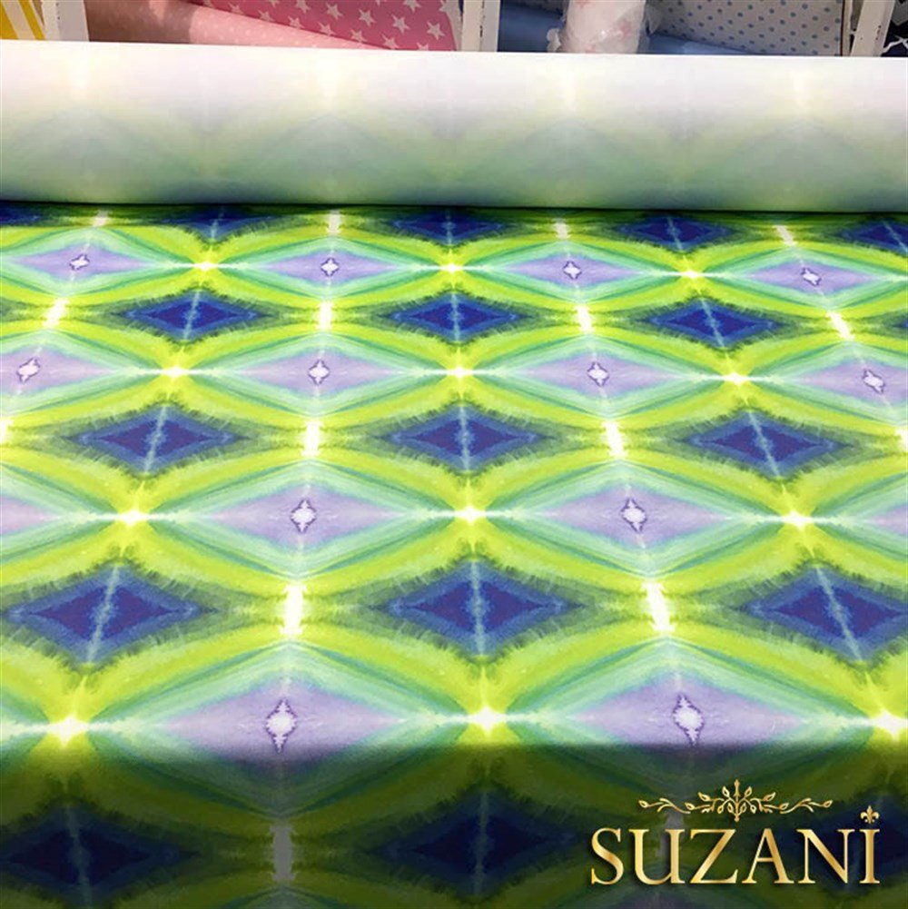 Mavi Sarı Parlama Efektli Kumaş