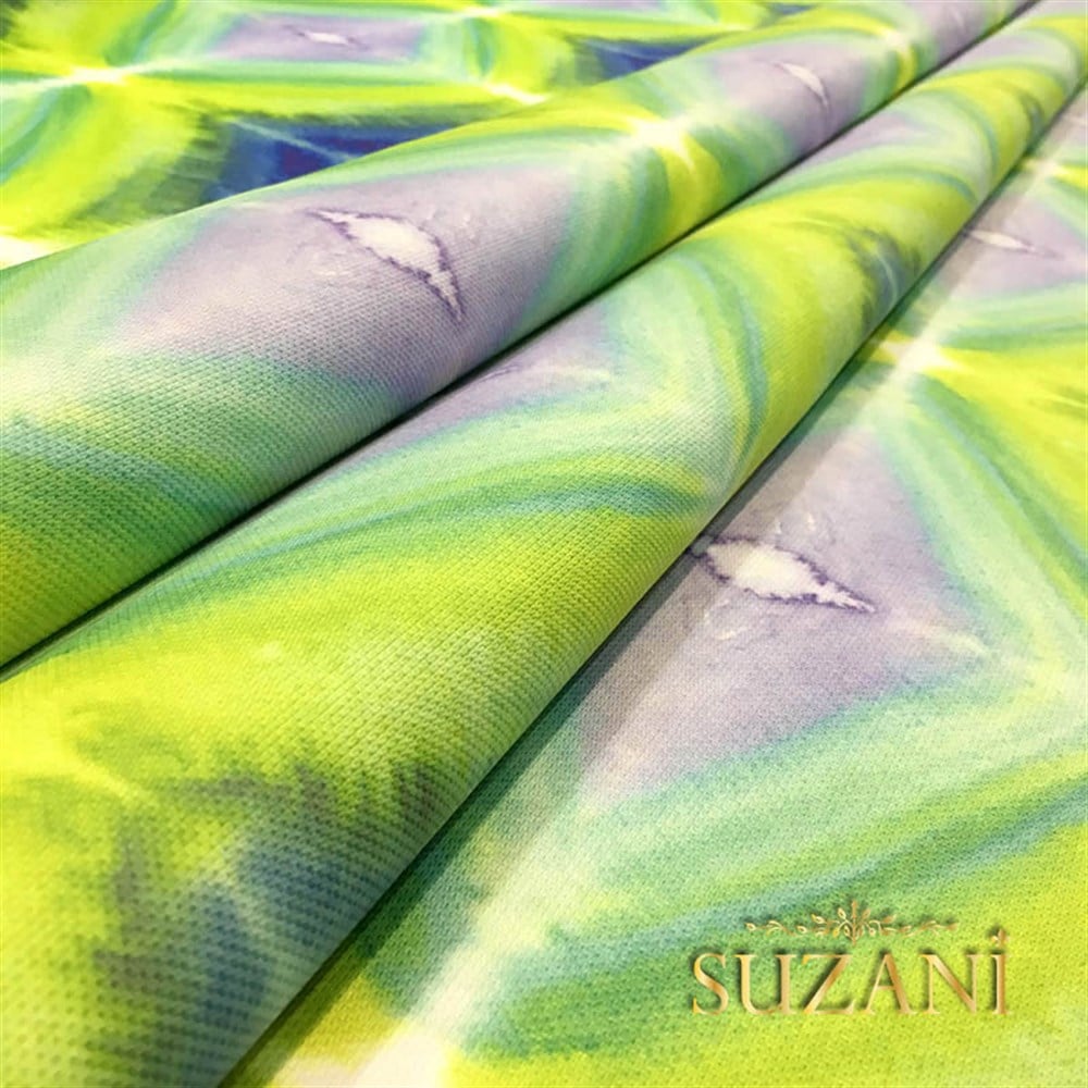 Mavi Sarı Parlama Efektli Kumaş