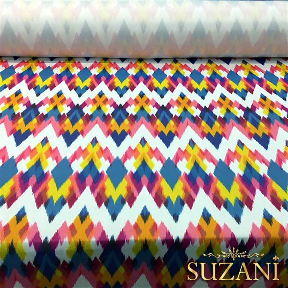 Mavi Sarı Pembe İkat Kumaş