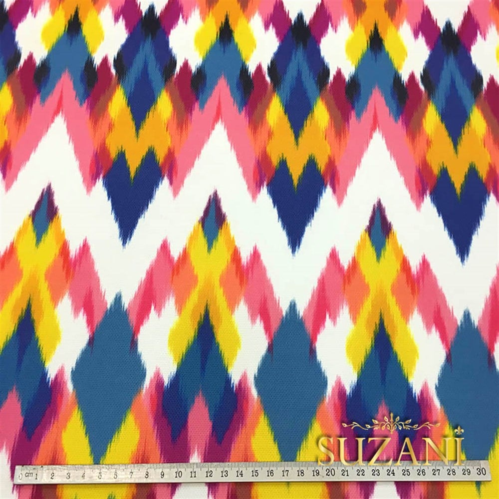 Mavi Sarı Pembe İkat Kumaş