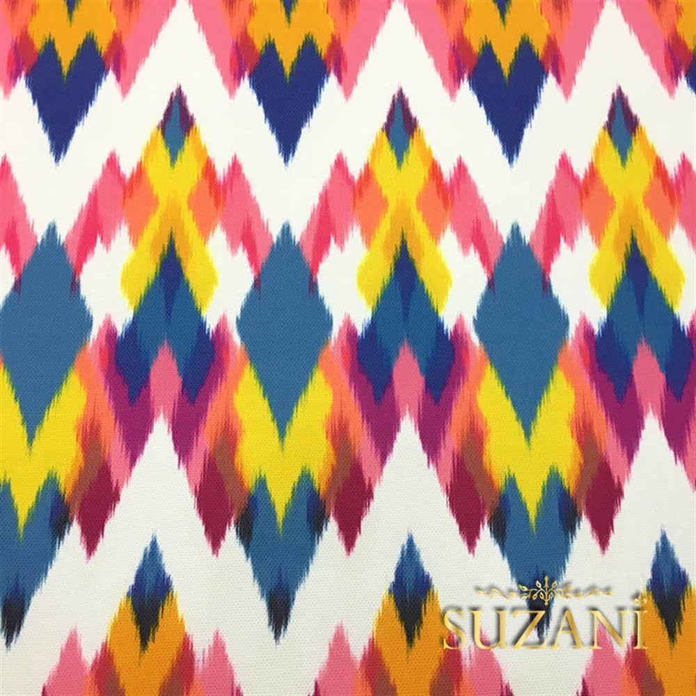 Mavi Sarı Pembe İkat Kumaş