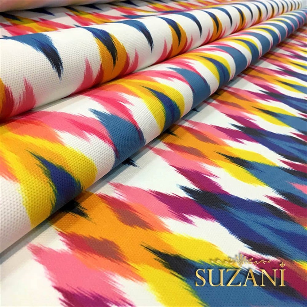 Mavi Sarı Pembe İkat Kumaş