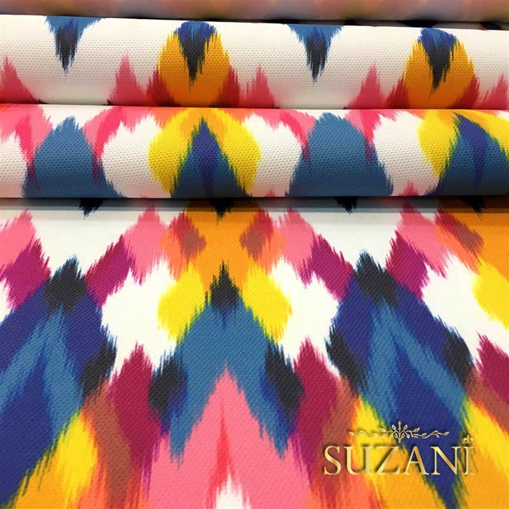 Mavi Sarı Pembe İkat Kumaş